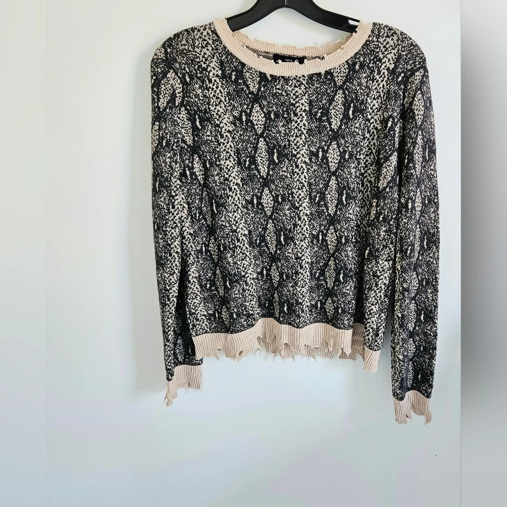 Fate Snakeskin Print Distressed Sweater